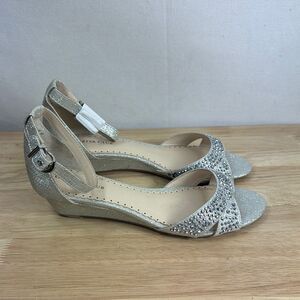 Charter Club Gippi Silver Sparkle Wedge Sandals size 6.5M